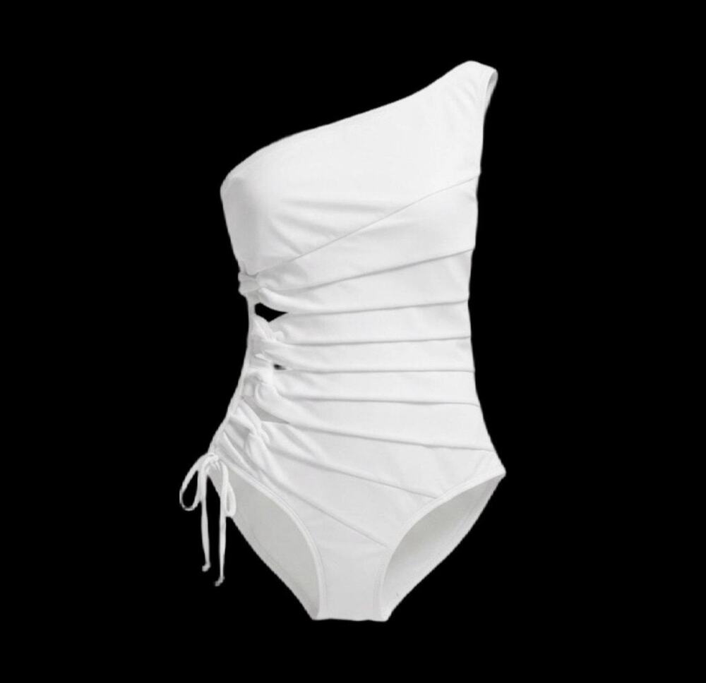 NWT Carmen Marc Valvo white one shoulder cutout swimsuit size 6